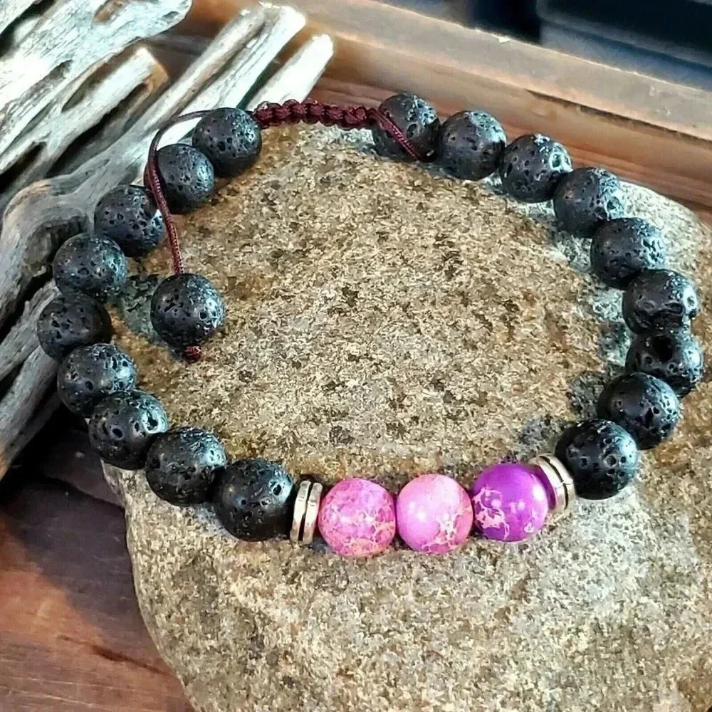 Healing Gemstone Chakra Bracelet Purple Aqua Terra Jasper Black Lava
